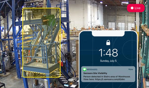 Smasara's site visibility live view with notification about person on stairs and AI detection.