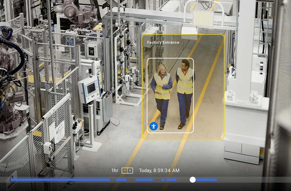 Samsara site security view showing employees at the factory entrance recognized by AI.